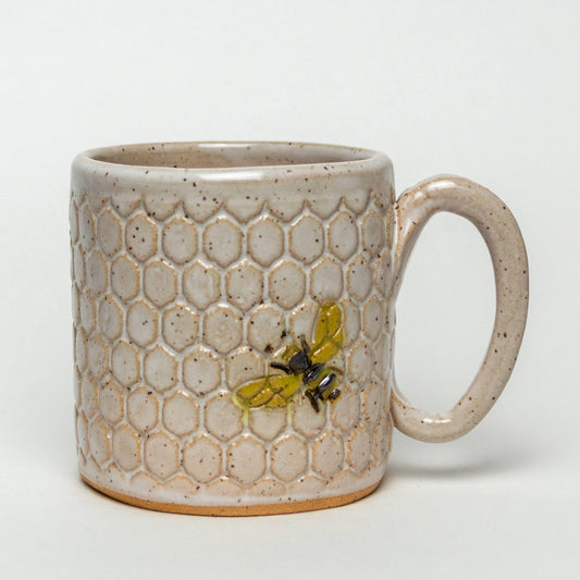 Bee Pattern Handmade in Ohio Ceramic White 10 oz Mug