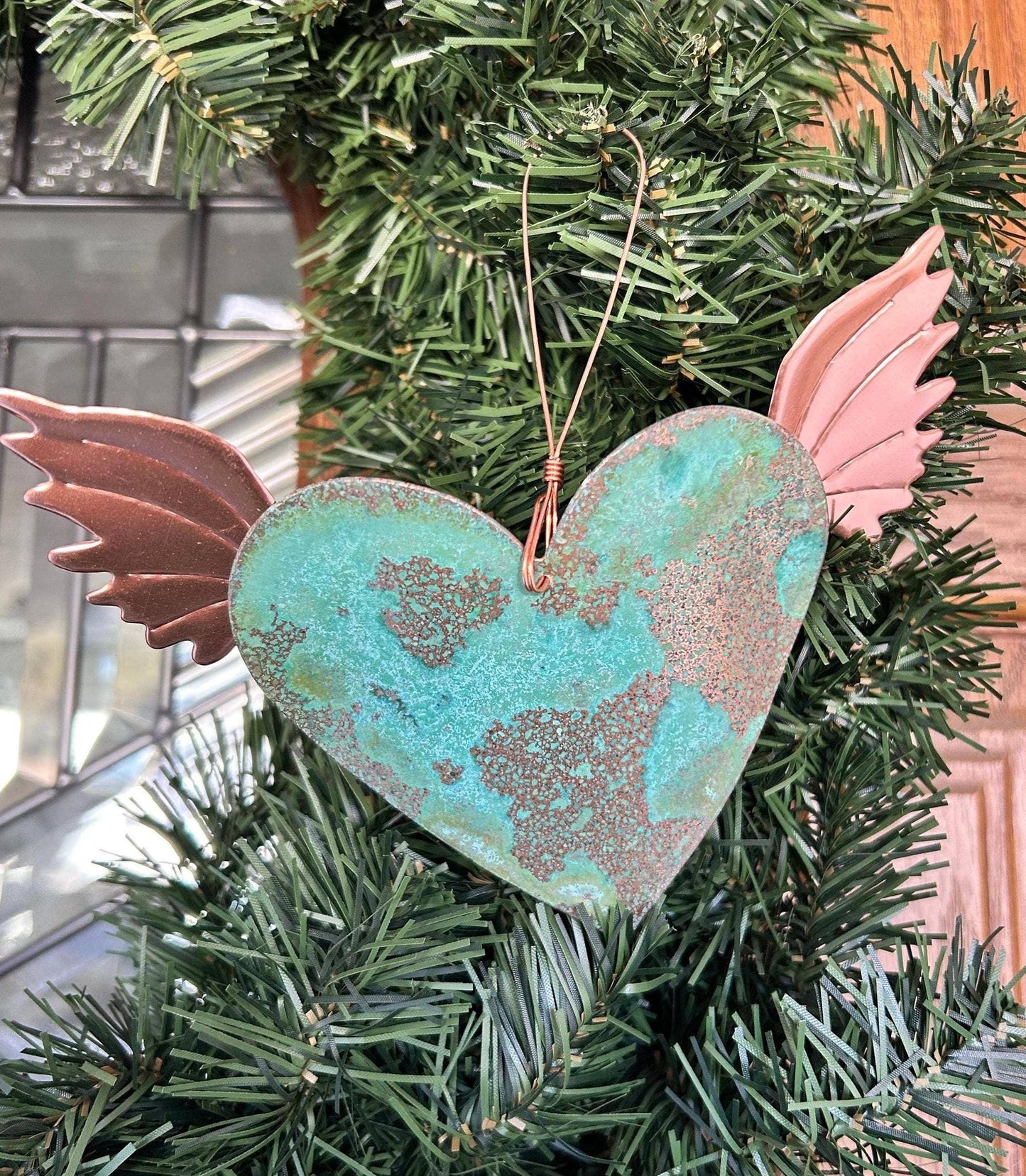 Heart with Wings Copper Christmas Ornament