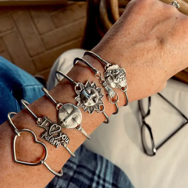 Full Heart Sterling Silver Bangle: 7"