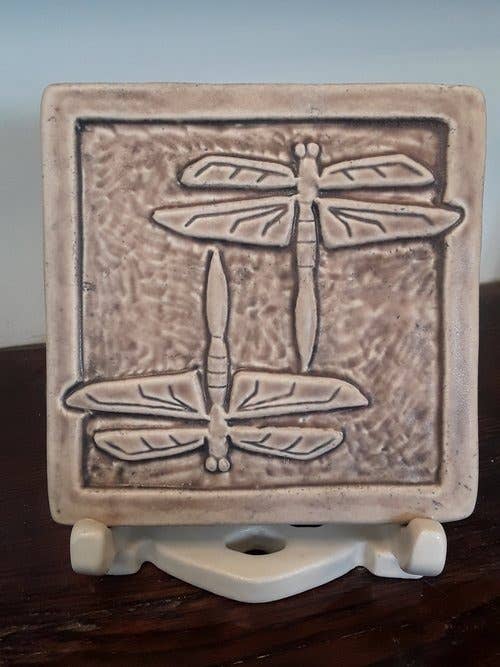 Double Dragonfly Art Tile 6x6: Seaside Blue Glaze