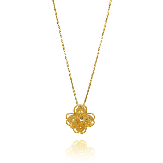 Lotus Small Gold Pendant Necklace Filigree: 18"