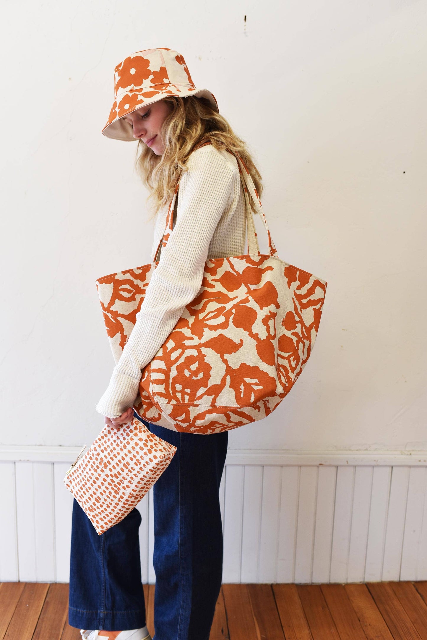Earthy Anthro Orange + Blush Anita Bucket Hat: Two Sizes