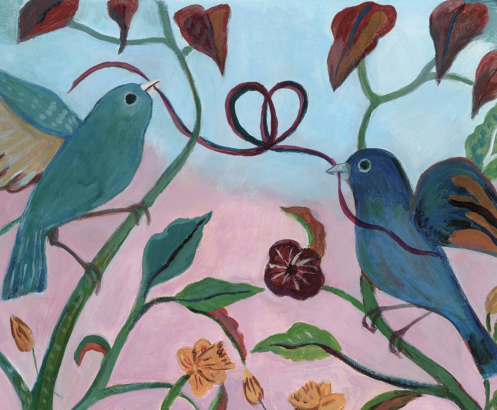 Greeting Card, Birds, Romance, Blank, Heart String