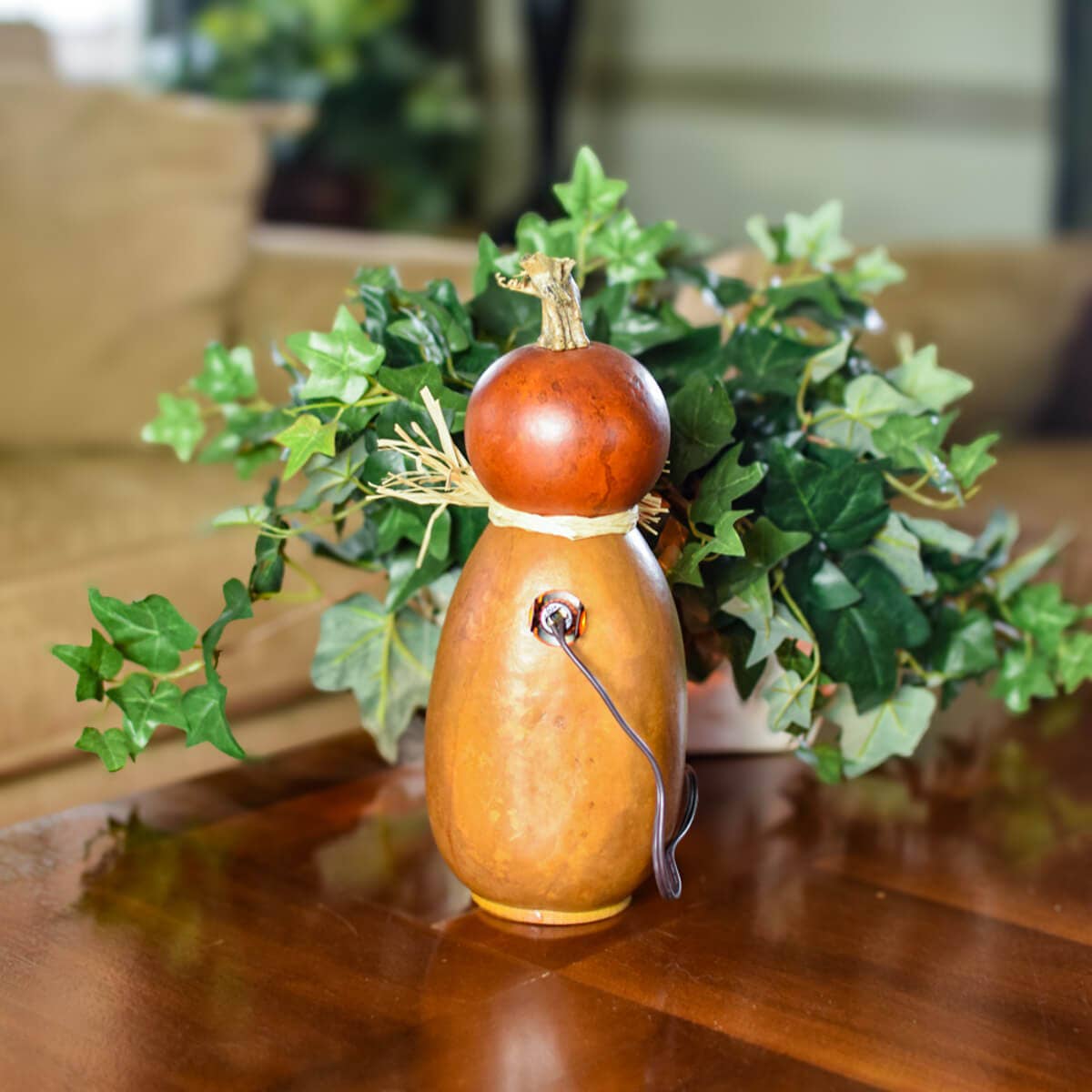 Hand-Crafted Gourd Luminary - Dexter Small Tall Lit