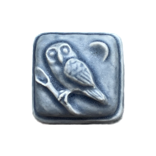 Owl Tile, Mini Art, Cute owl gift, Made in the Mitten, USA: Smoky Blue Glaze