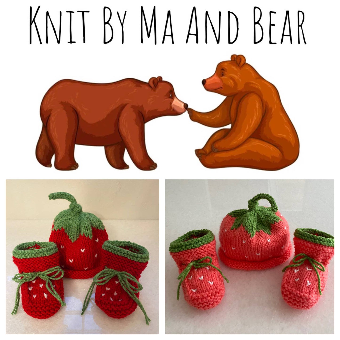 Strawberry; hand knit hat and/or booties; baby toddler : Baby booties