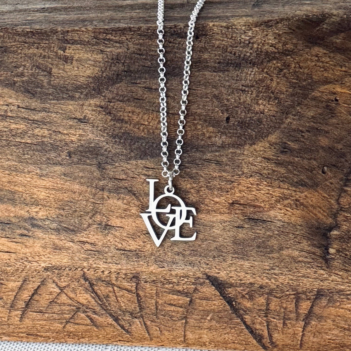 Sterling Silver Love or Heart Necklaces: Two Holes Heart