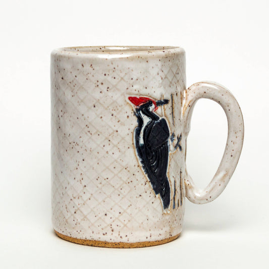 Woodpecker Pattern Ceramic White 14oz Mug