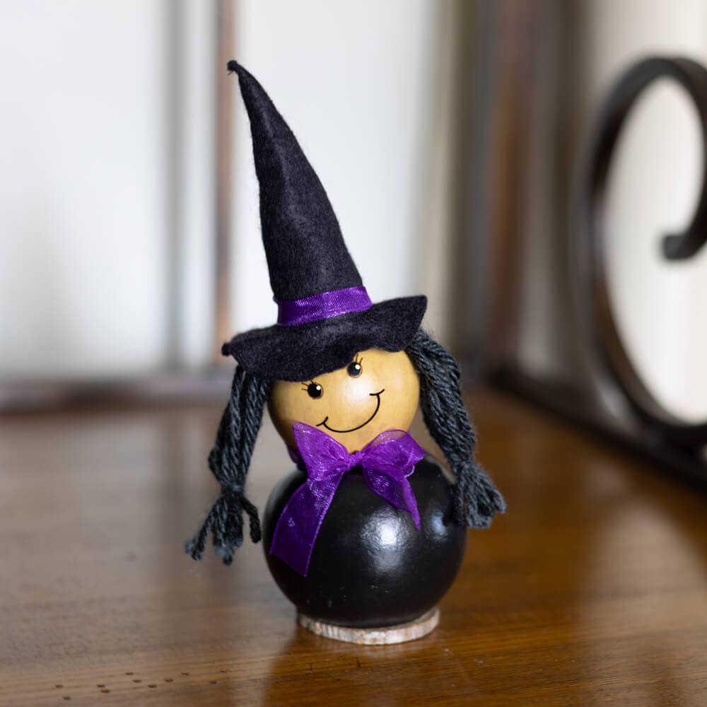 Hand-Crafted Witch Gourd - Cora Tiny - Halloween Decor