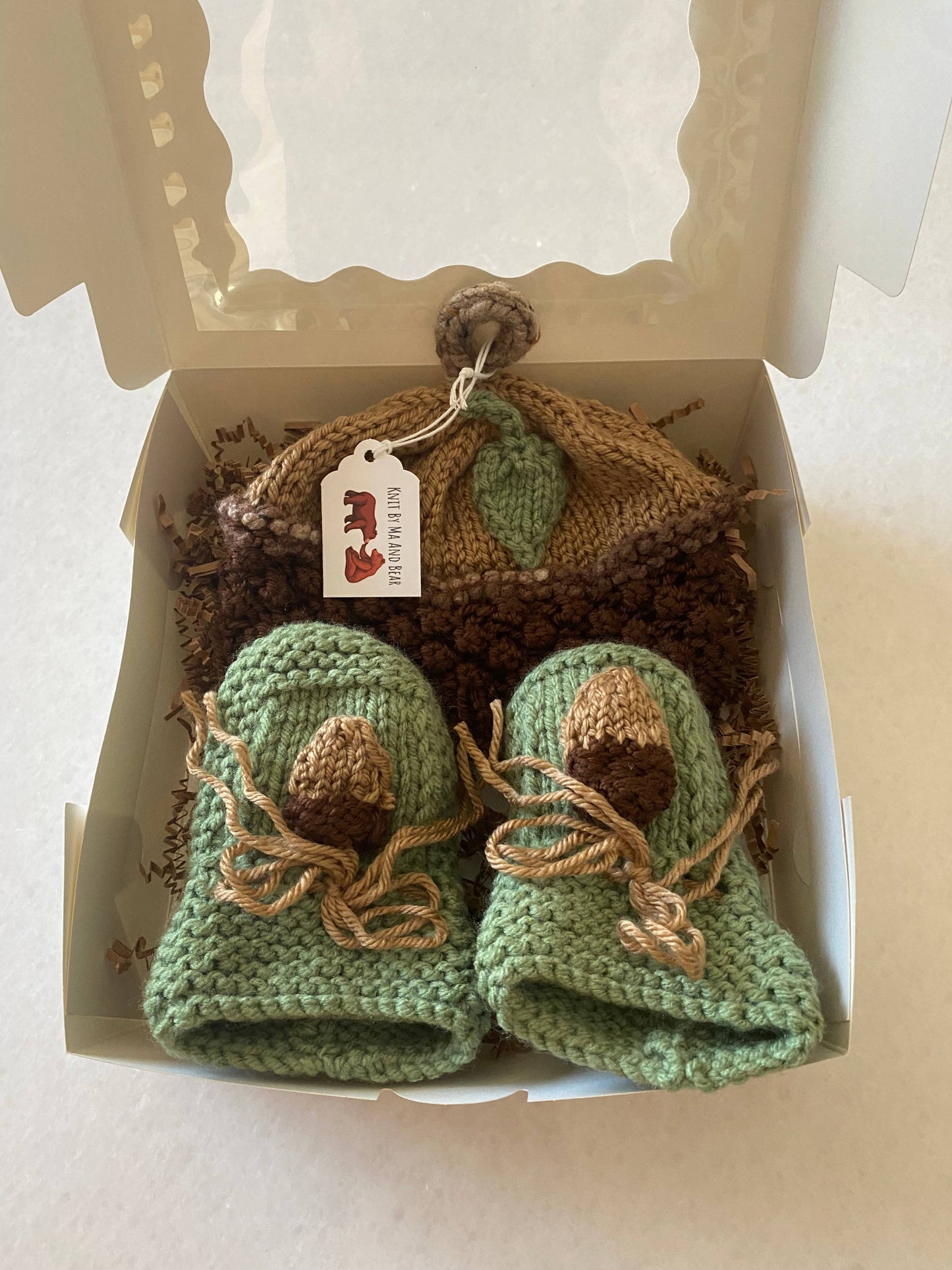 Acorn; hand knit baby hat and/or booties - baby toddler: Baby booties