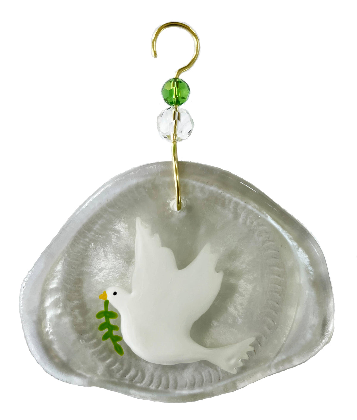 Ornament - Dove & Olive Branch: Clear glass / One size: 2" - 4"