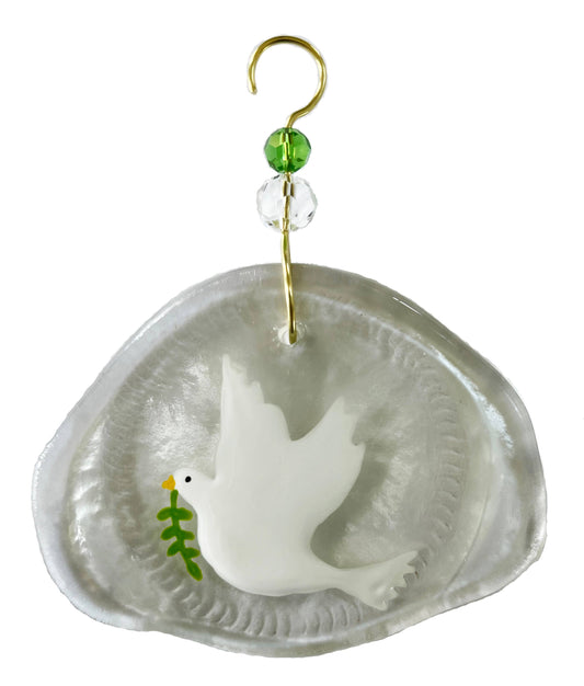Ornament - Dove & Olive Branch: Clear glass / One size: 2" - 4"