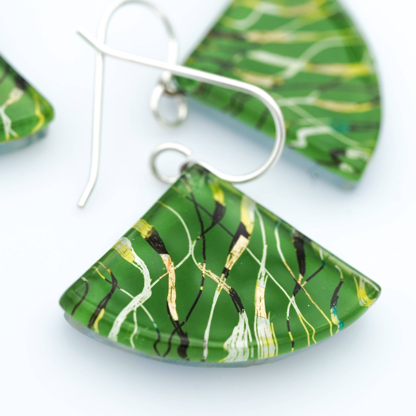 Fibers Fan Earrings, Green: Medium