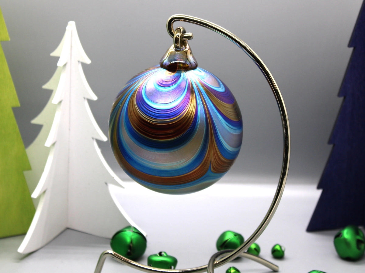 Ribbon Ornament - Copper Red & Silver Blue