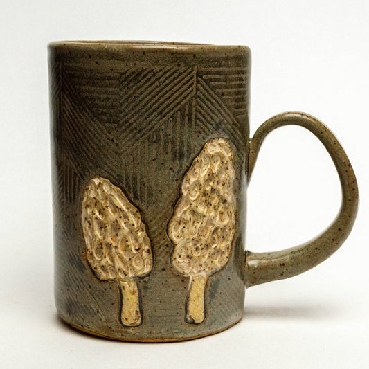 Morel Mushroom Design Handmade in Ohio, Ceramic 14oz Mug