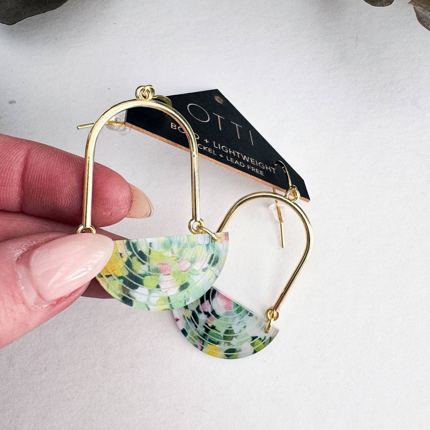 Architectural Half Moon Earrings: Limited SPRING Patterns: Floral Watercolor