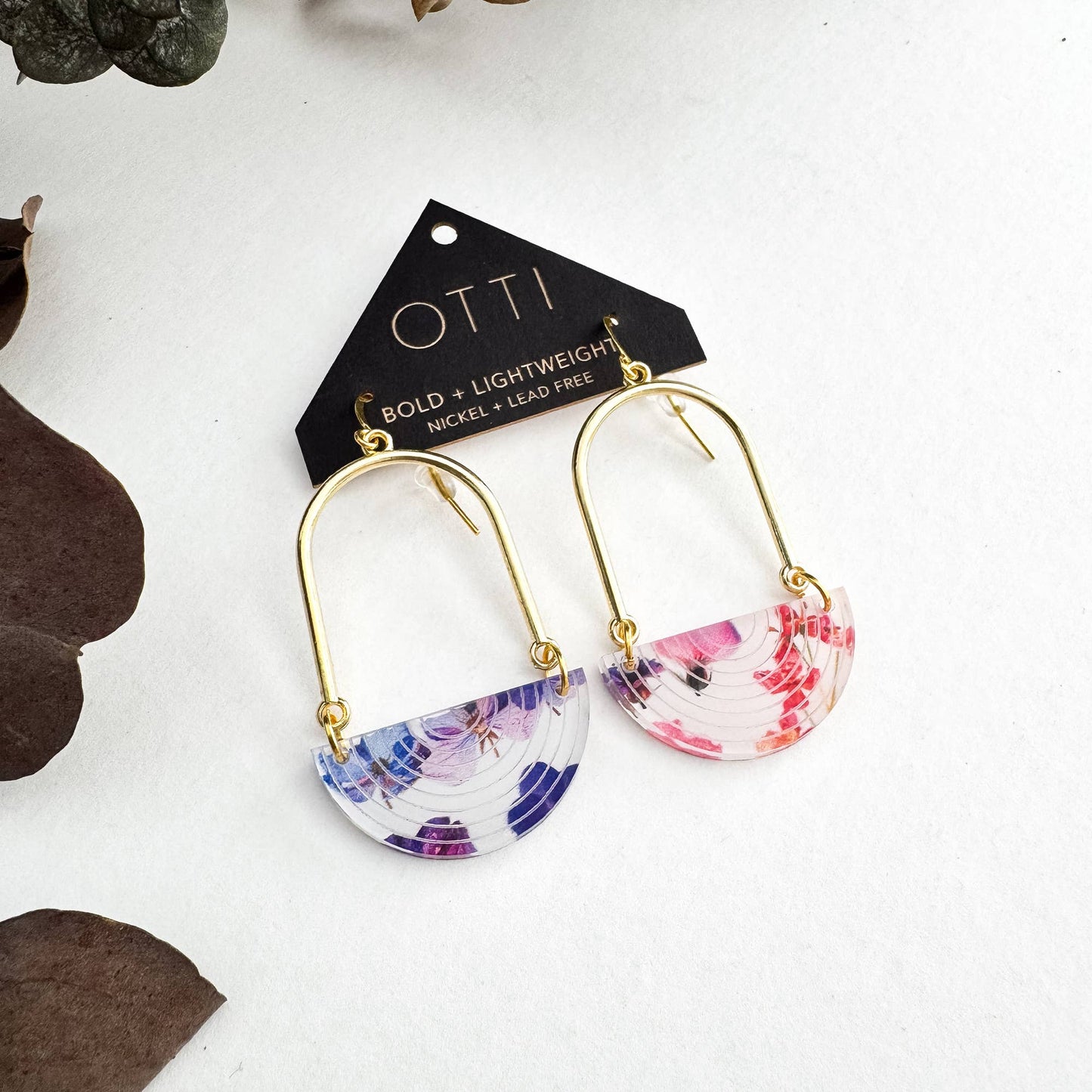 Architectural Half Moon Earrings: Limited SPRING Patterns: Rainbow Sherbet