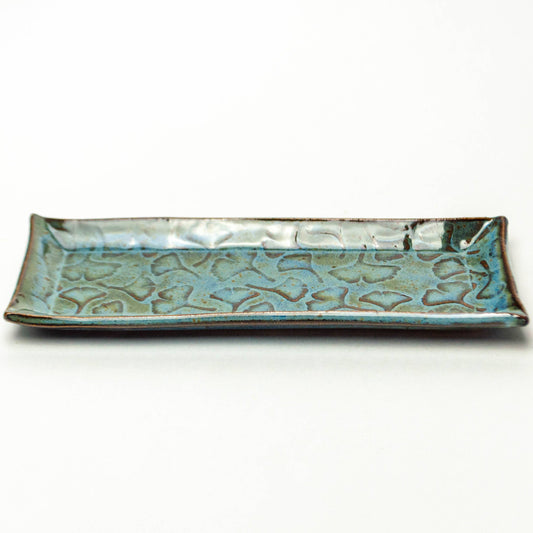 Ginkgo Leaf Pattern Handmade Ceramic Blue Butter Dish