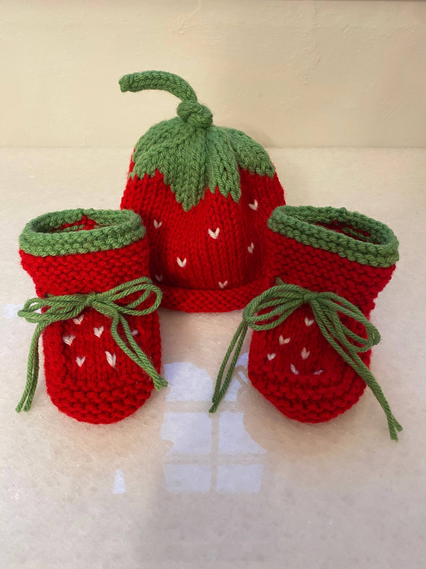 Strawberry; hand knit hat and/or booties; baby toddler : Baby booties