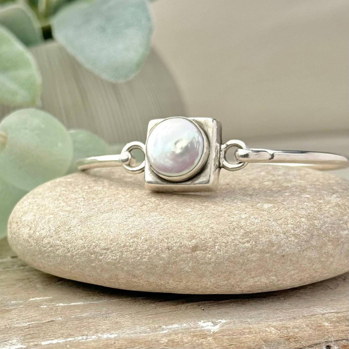 Sterling Silver Pearl Coin Bangle