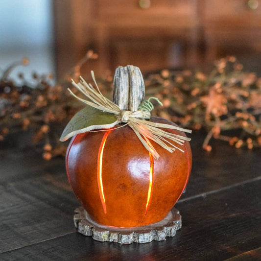 Burnt Orange Pumpkin Gourd - Small Lit