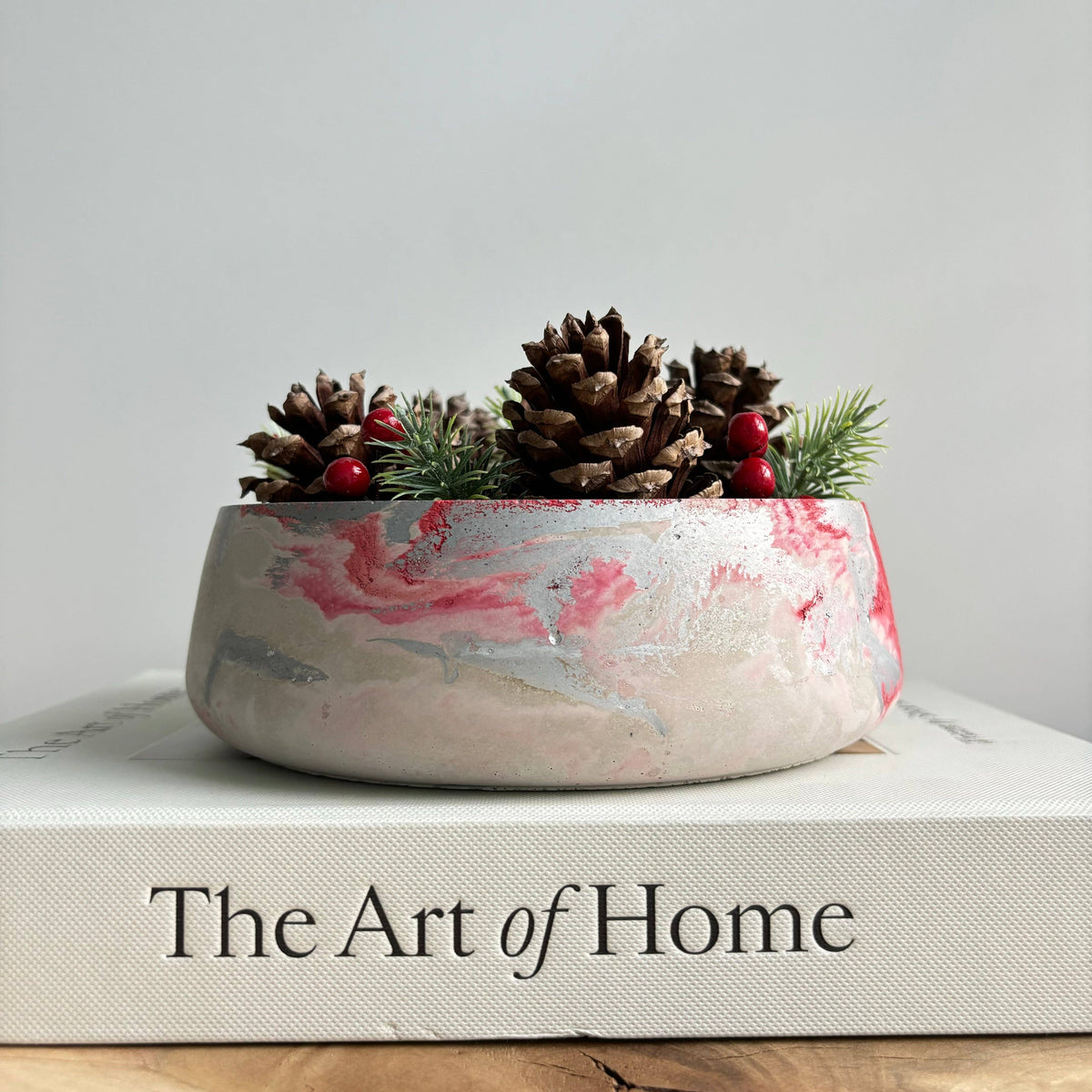 Daza - Decorative Concrete Bowl | Centerpiece Bowl: Red Fusion Marble / Without hole