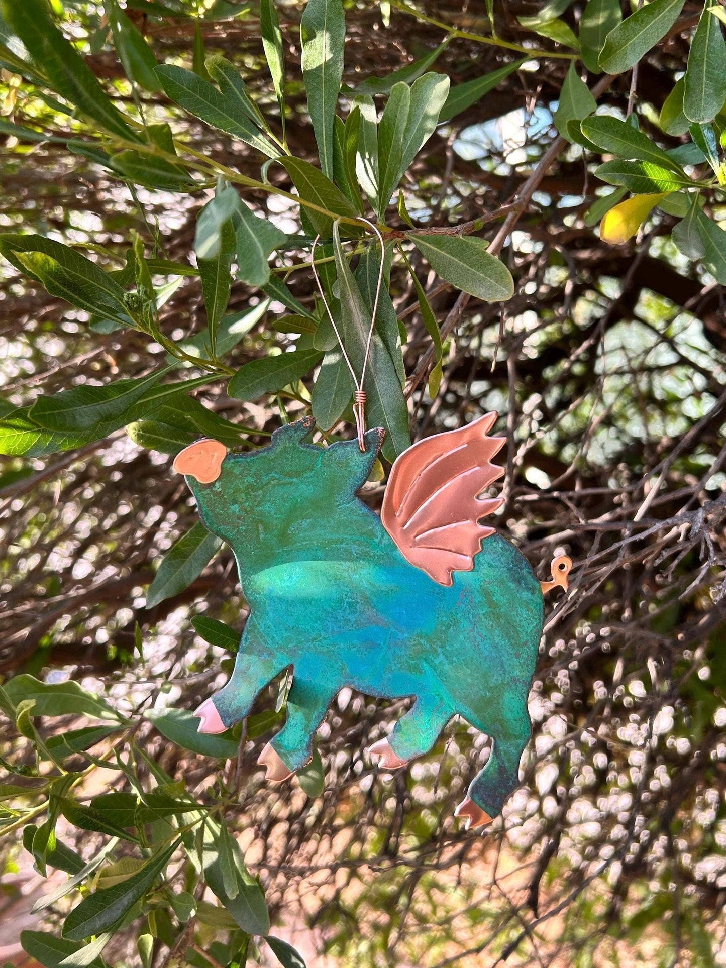 Flying Pig Copper Christmas Ornament