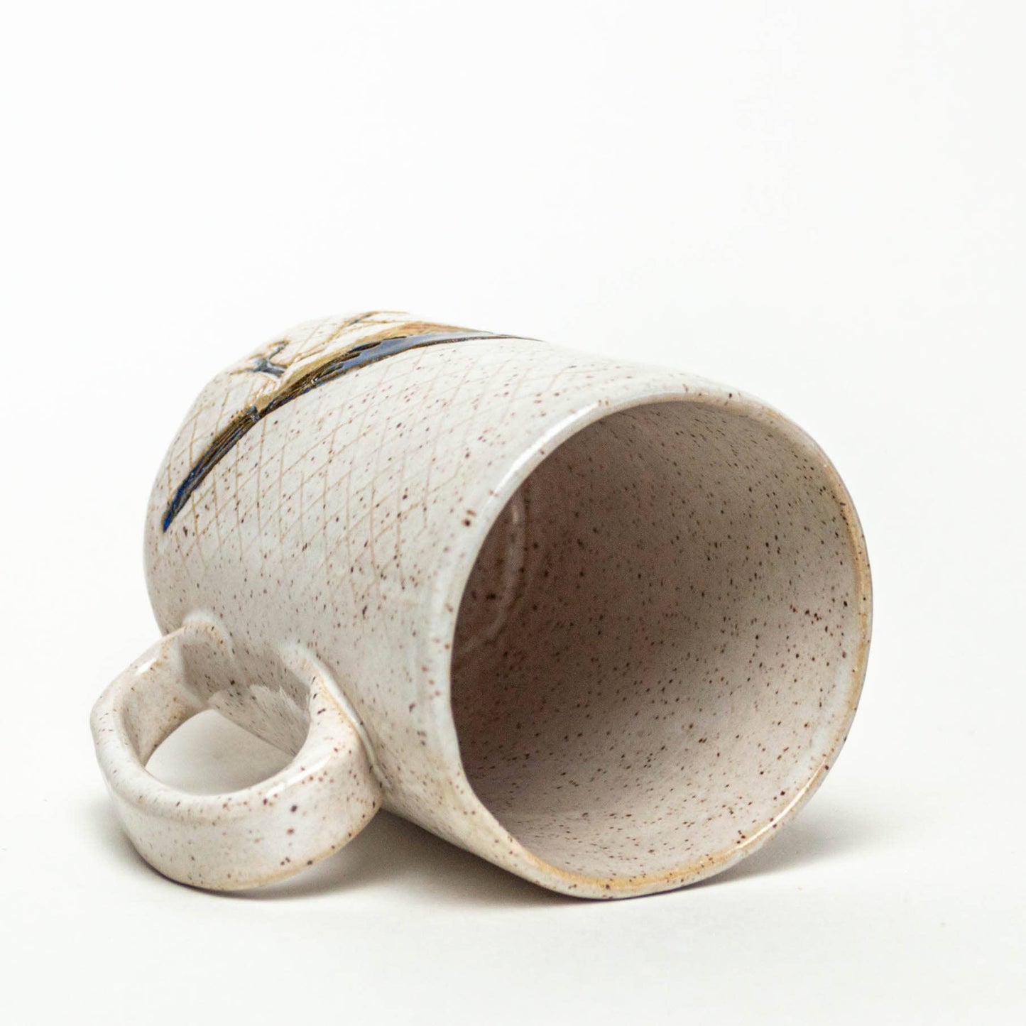 Blue Bird Pattern Handmade Ceramic White 16oz Mug