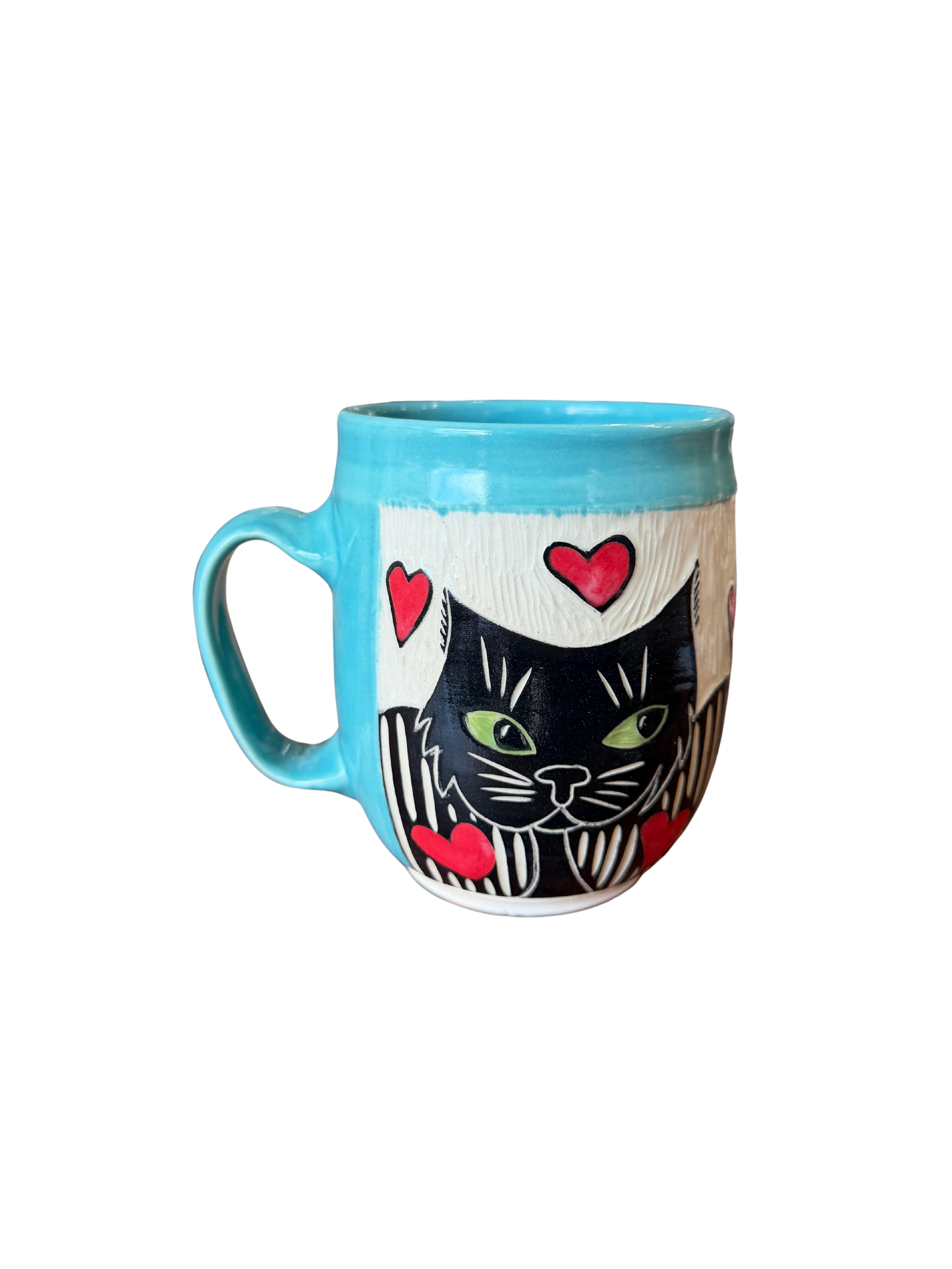 Wheel Thrown Mug - Cat Face Lake
