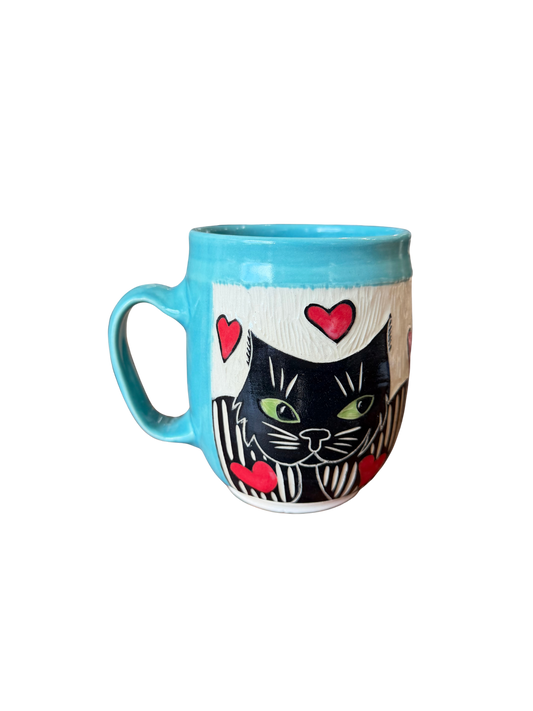Wheel Thrown Mug - Cat Face Lake