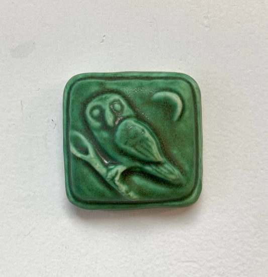 Owl Mini Tile : Leaf Green Glaze