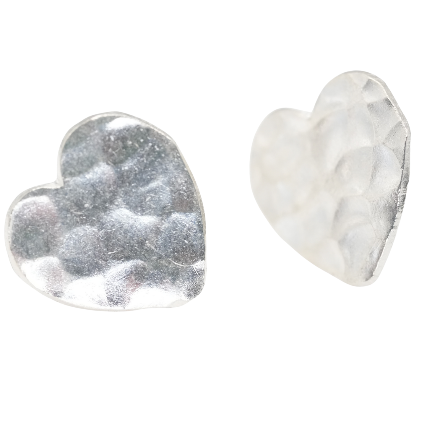 Sterling Silver Pounded Stud Heart Earrings