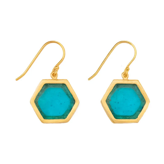Honeycomb Single Wire Earrings - Turquoise