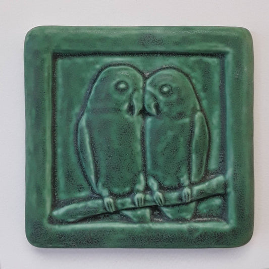 Lovebirds Art Tile 4x4": Leaf Green