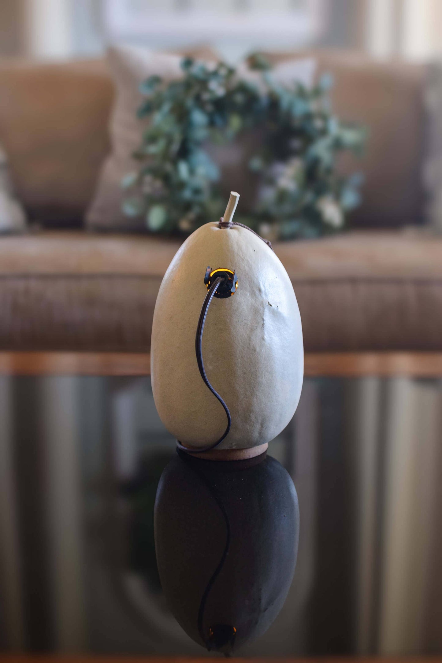 Hand-Crafted Coastal Gourd - Light House - Medium Lit