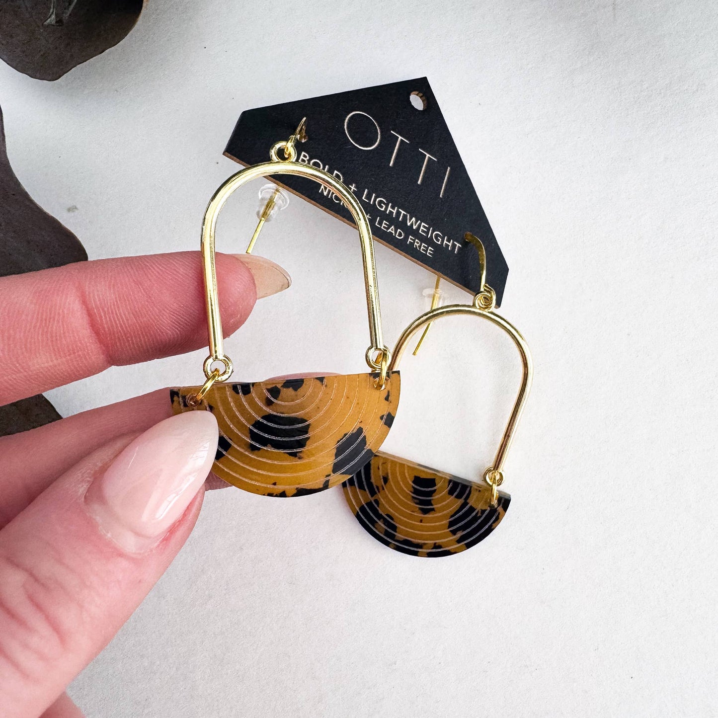 Architectural Half Moon Earrings: Limited SPRING Patterns: Tigers Eye