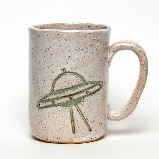 Flying Saucer / UFO Handmade in Ohio Ceramic White 16oz Mug