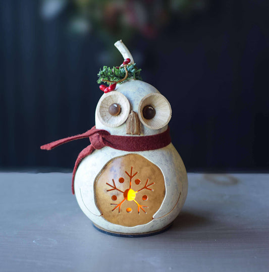 Hand-Crafted Owl Gourd - Olwen Miniature - Christmas Decor