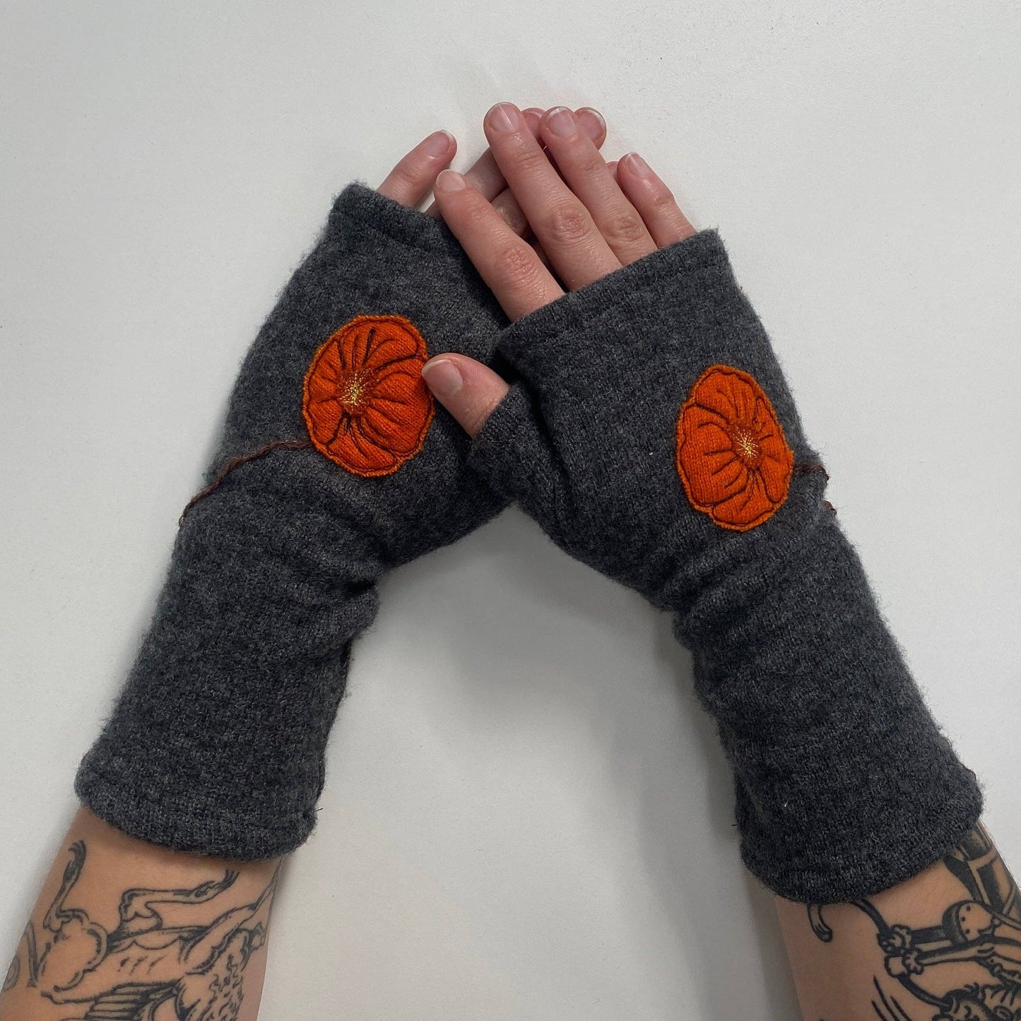 Gloves-California Poppy: Orange on Charcoal
