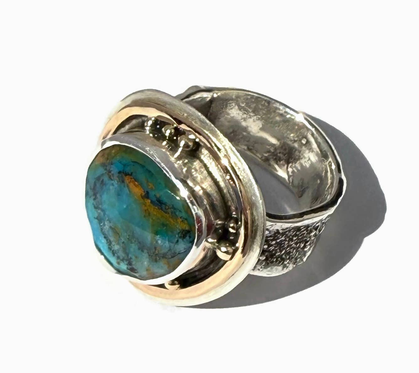 Peruvian Organic Opal Facet Ring with 14 k gold fill Accents: Size 8