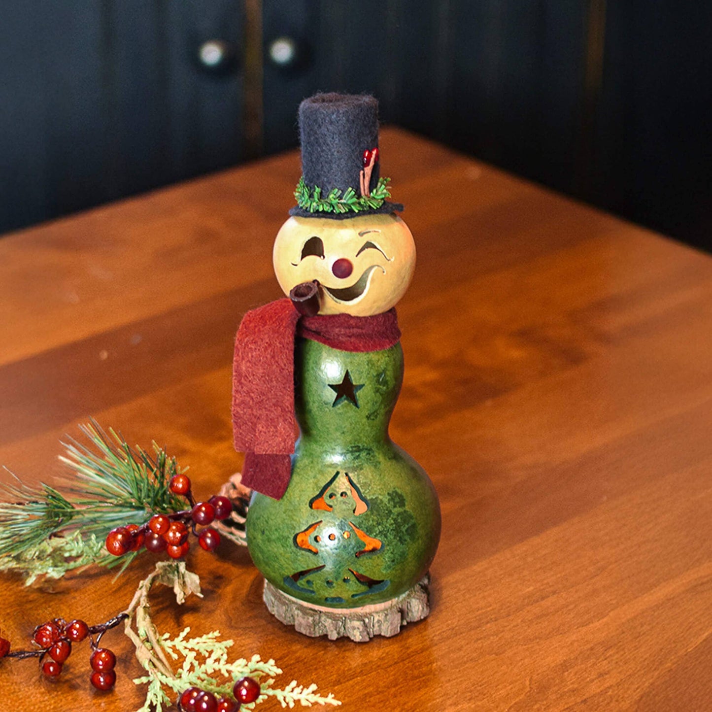 Hand-Crafted Snowman Gourd - Pinewood Miniature