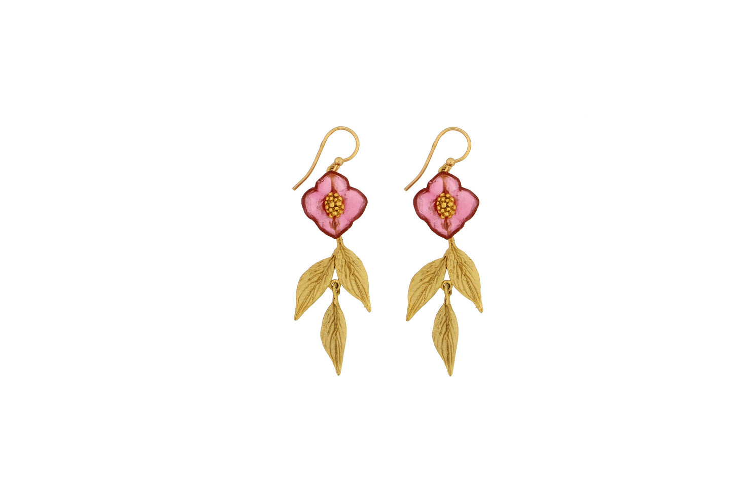 Pink Dogwood Drop Wire Earrings: Pink