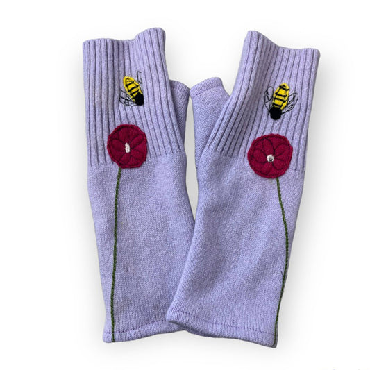 Fingerless Cashmere Gloves-Bee: Lilac / One Size Fits Most