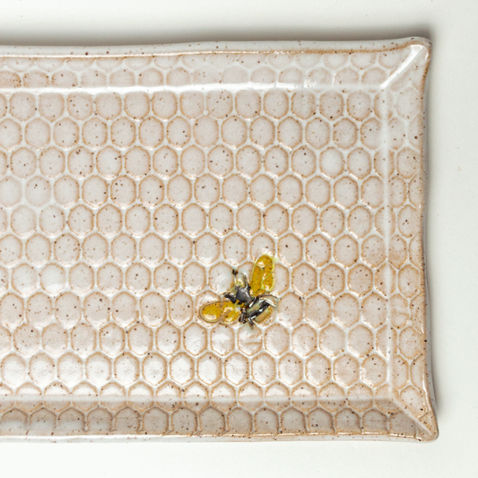 Bee Pattern 10" Handmade Ceramic White Platter