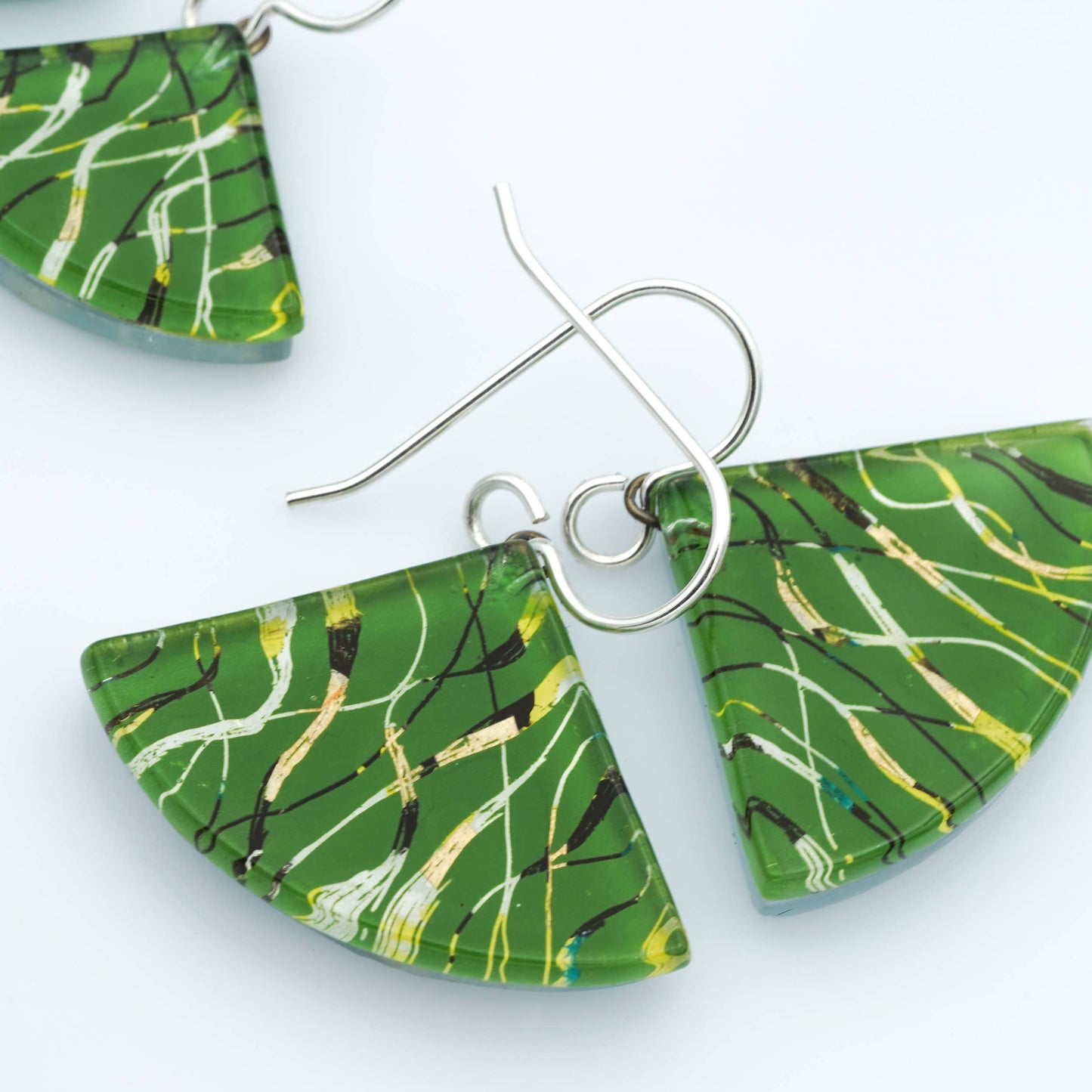 Fibers Fan Earrings, Green: Medium