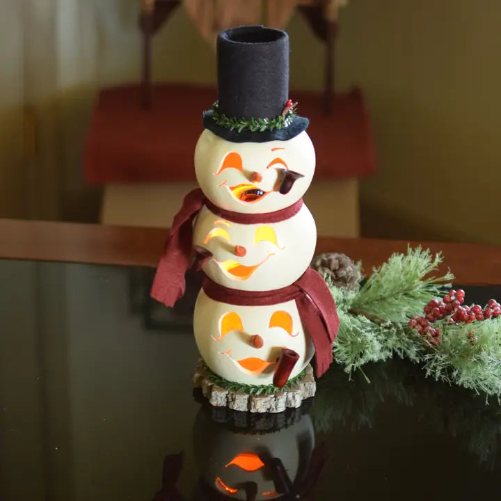 Blake - Medium Tall Lit Snowman Gourd Luminary