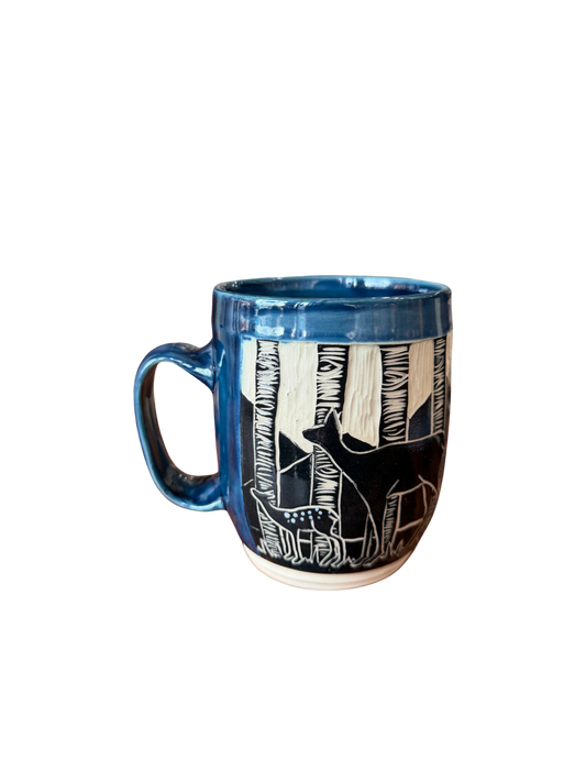 Wheel Thrown Mug - Doe and Fawn Stormy