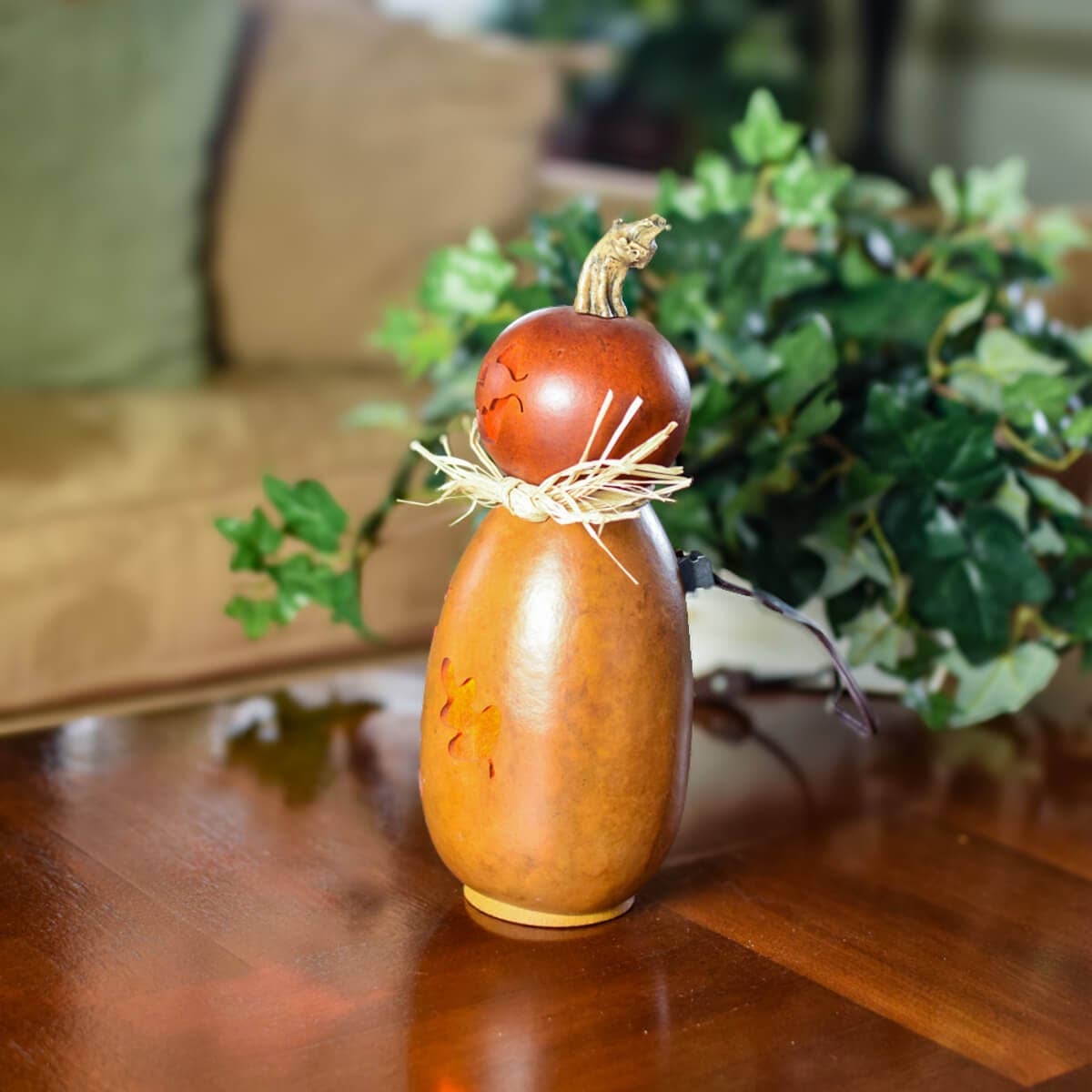 Hand-Crafted Gourd Luminary - Dexter Small Tall Lit