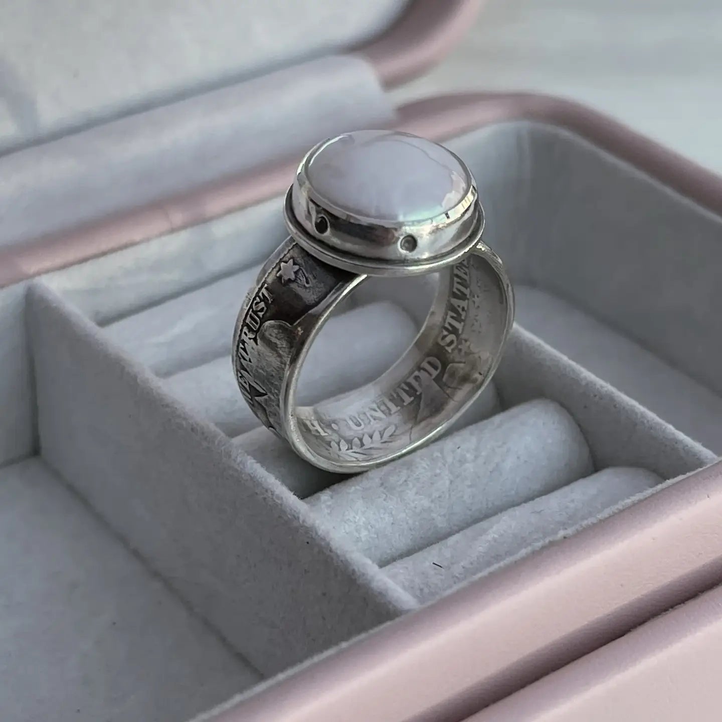 Silver Coin Pearl Ring