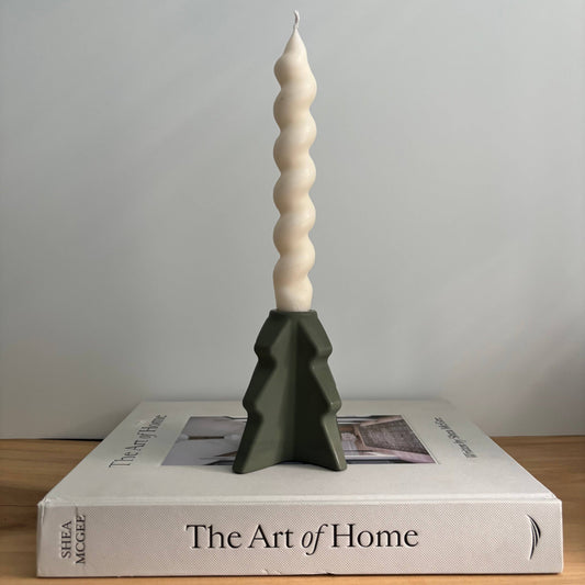 Evera - Geometric Taper Candle Holder | Modern Holiday Decor: Olive Green